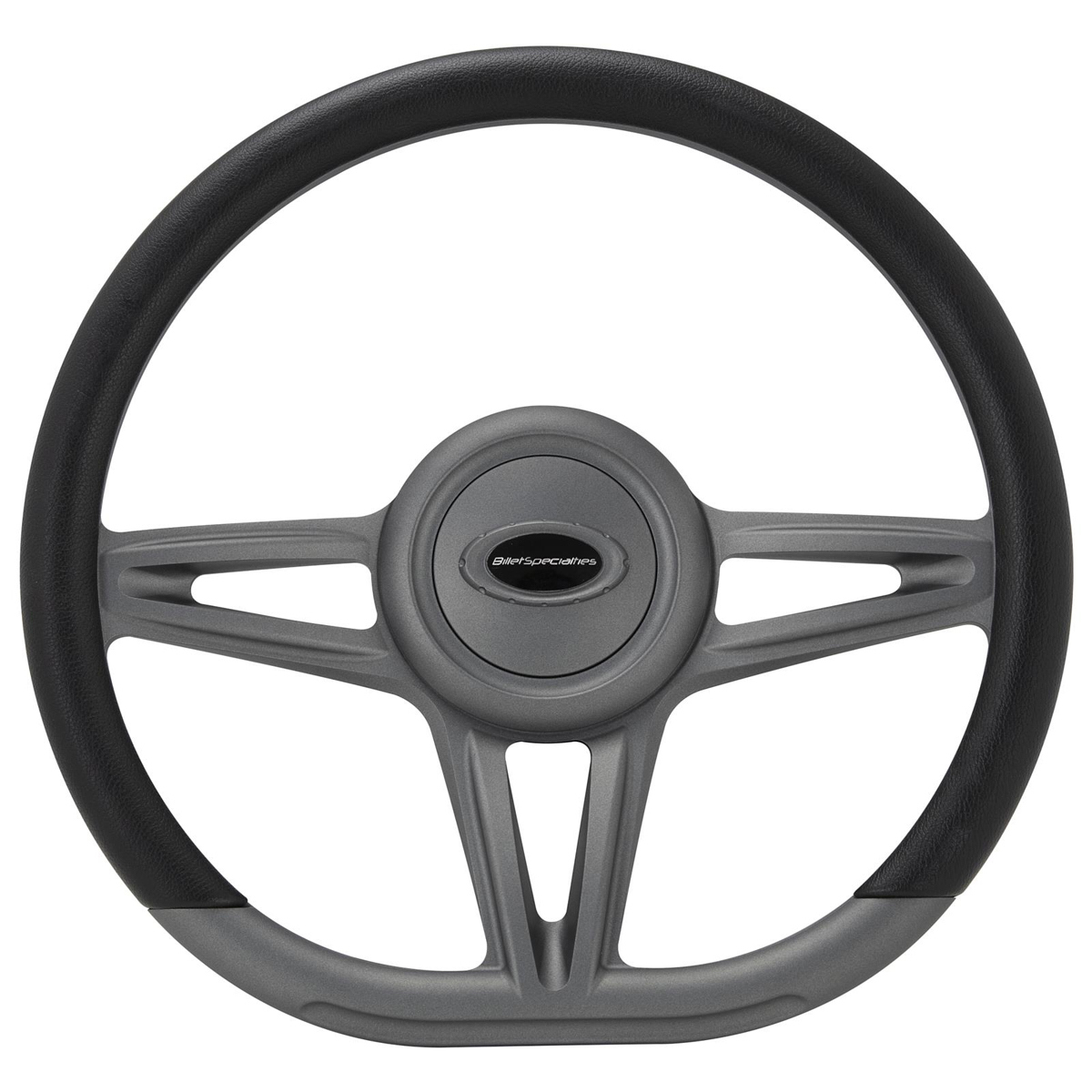 Billet Specialities 294411 Steering Wheel, Victory, D-Shape, 14 in Diameter, 2 in Dish, 3-Spoke, Milled Finger Notches, Aluminum, Gray Anodized, Each