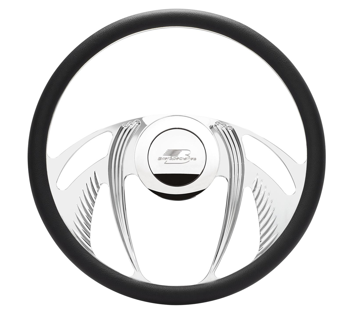 Billet Specialities 34055 Steering Wheel, Psycho, 15-1/2 in Diameter, 2 in Dish, 4-Spoke, Milled Finger Notches, Aluminum, Polished, Each