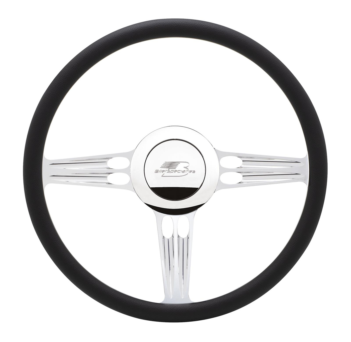Billet Specialities 34120 Steering Wheel, Hollowpoint, 15-1/2 in Diameter, 2 in Dish, 3-Spoke, Milled Finger Notches, Aluminum, Polished, Each