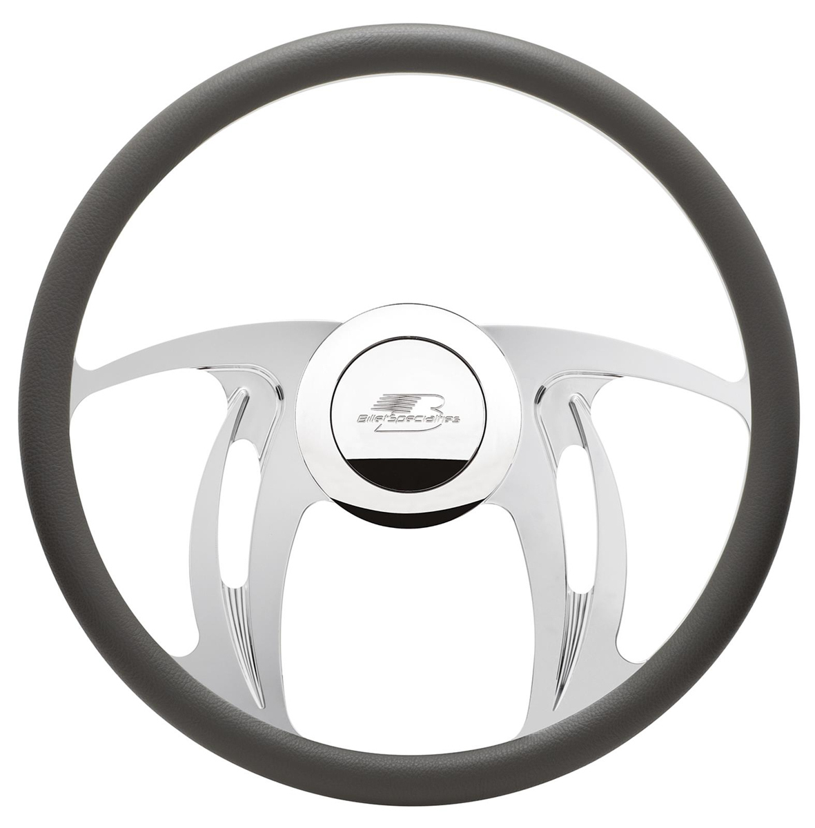 Billet Specialities 34123 Steering Wheel, Hurricane, 15-1/2 in Diameter, 2 in Dish, 4-Spoke, Milled Finger Notches, Aluminum, Polished, Each