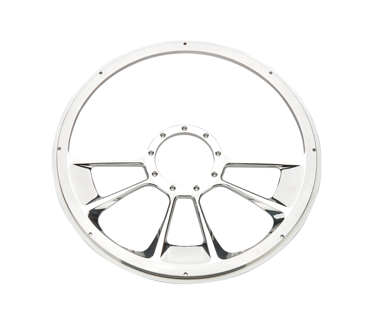 Billet Specialities 34169 Steering Wheel, Grinder, 15-1/2 in Diameter, 2 in Dish, 3-Spoke, Milled Finger Notches, Billet Aluminum, Polished, Each