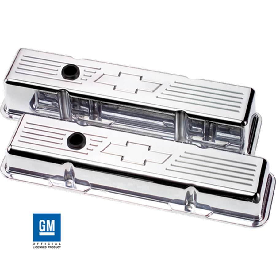 Billet Specialities 95121 Valve Cover, Stock Height, Baffled, Breather Hole, Grommets, Bowtie, Billet Aluminum, Polished, Small Block Chevy, Pair