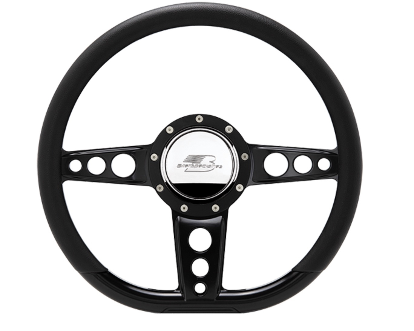 Billet Specialities BLK29427 - Steering Wheel, Trans Am, D-Shaped, 14 in Diameter, 3 Spoke, 2 in Dish, Milled Finger Notches, Aluminum, Black Anodized, Each