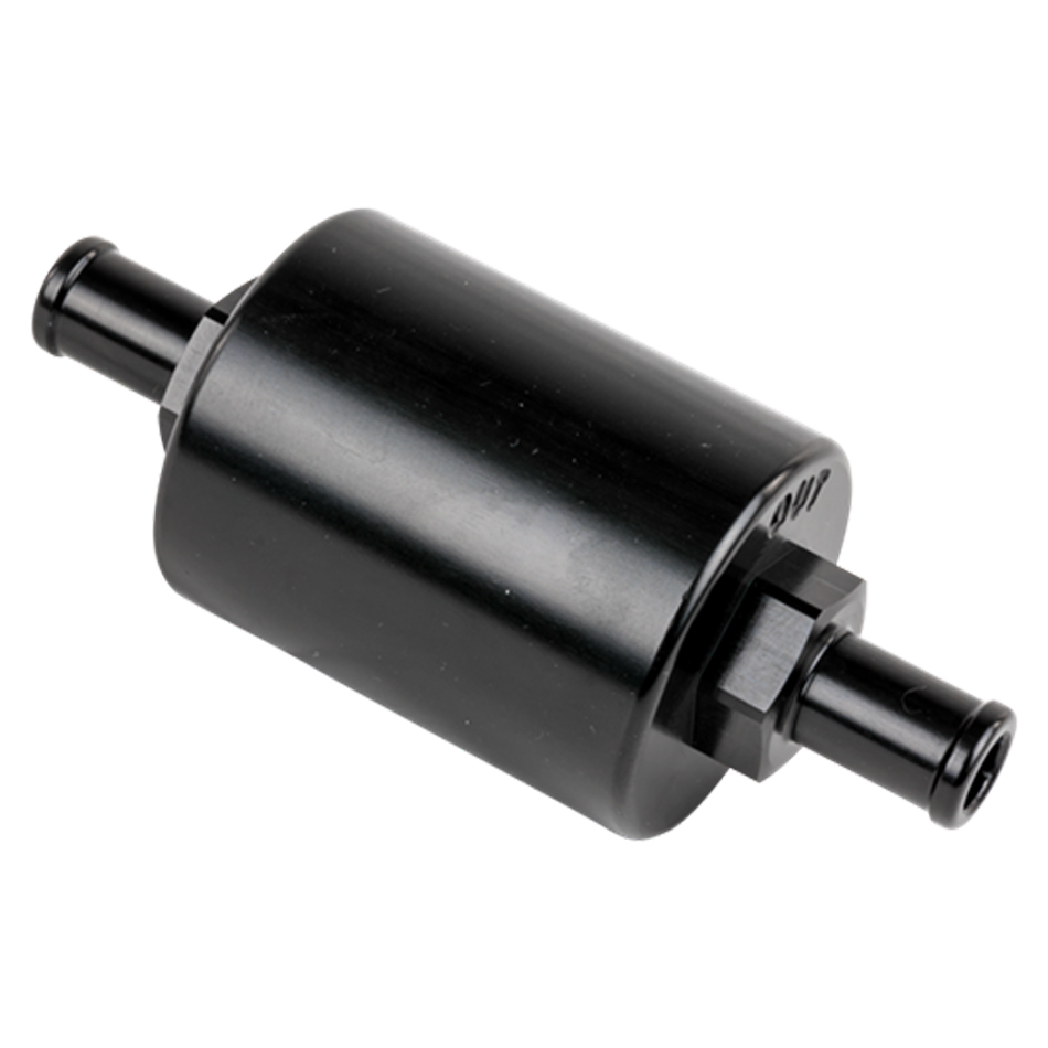 Billet Specialities BLK42130 Fuel Filter, In-Line, 40 Micron, Stainless Element, 3/8 in Hose Barb to 3/8 in Hose Barb, Aluminum, Black Anodized, Each