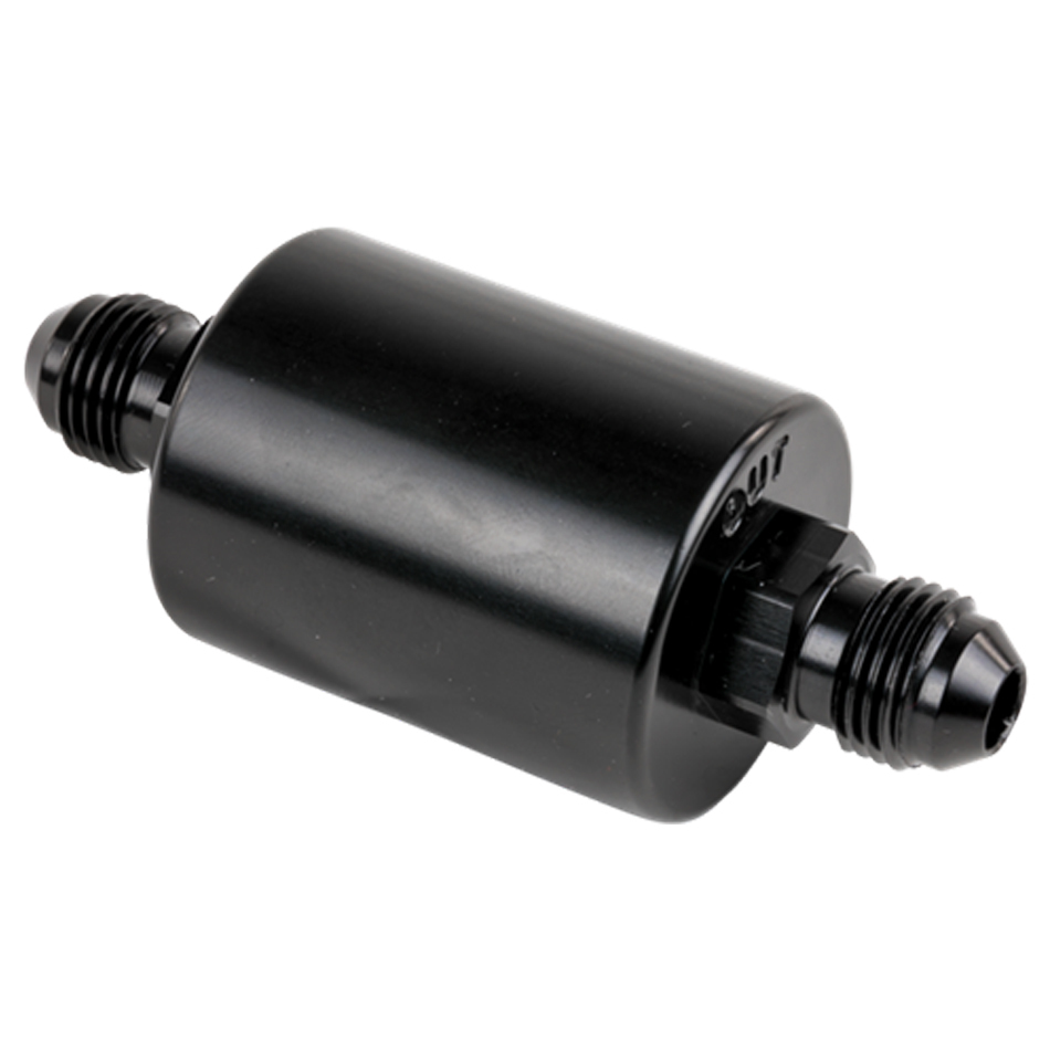 Billet Specialities BLK42230 Fuel Filter, In-Line, 40 Micron, Stainless Element, 6 AN Male to 6 AN Male, Aluminum, Black Anodized, Each