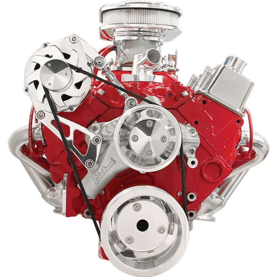 Billet Specialities FM2110PC Pulley Kit, Conversion, 6-Rib Serpentine, Billet Aluminum, Polished, Long Water Pump, Small Block Chevy, Kit
