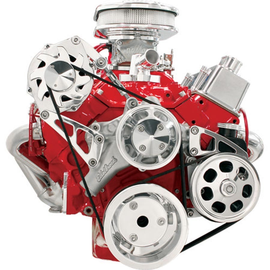 Billet Specialities FM2111PC Pulley Kit, Conversion, 6-Rib Serpentine, Billet Aluminum, Polished, Long Water Pump, Small Block Chevy, Kit