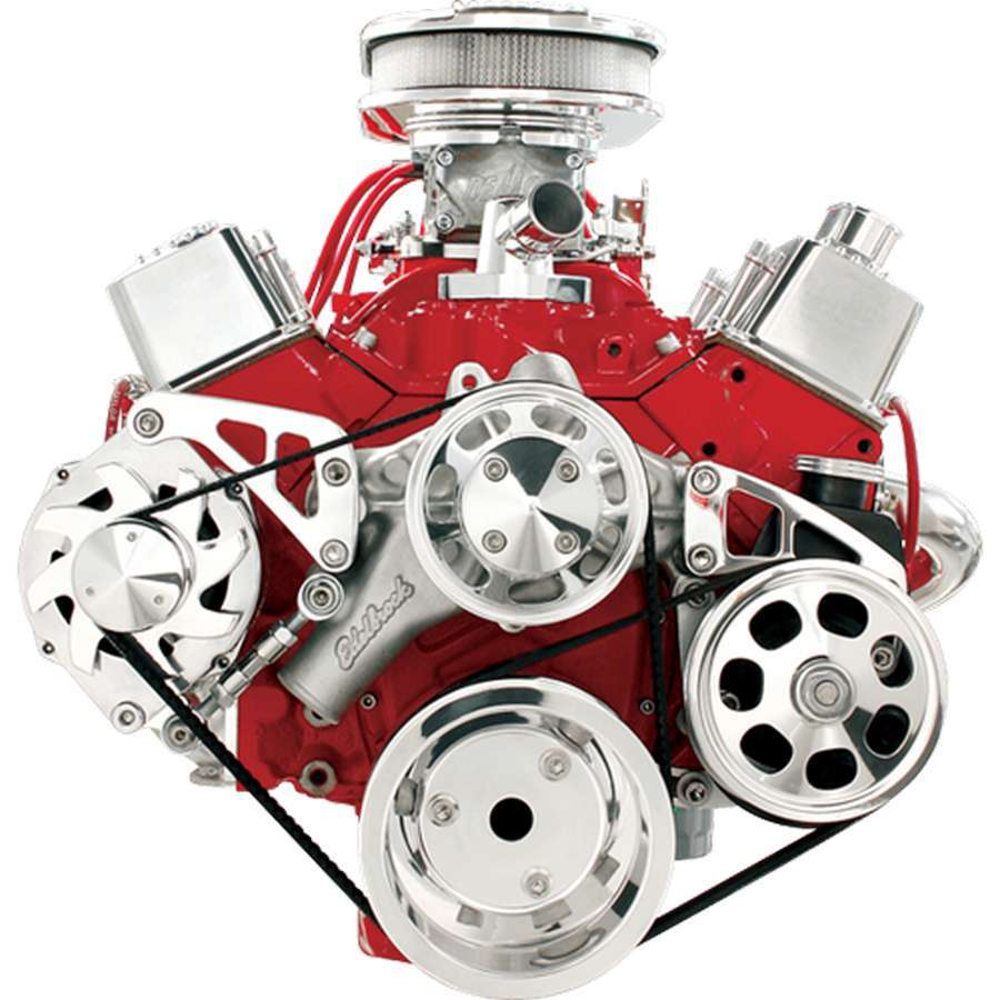 Billet Specialities FM2122PC Pulley Kit, Conversion, 6-Rib Serpentine, Billet Aluminum, Polished, Long Water Pump, Small Block Chevy, Kit