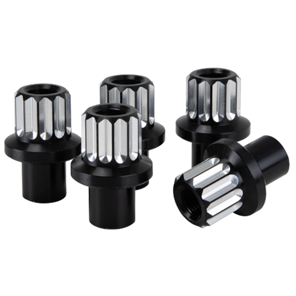 Billet Specialities LNRMS122075 Lug Nut, 1/2-20 in Thread, 3/4 in Long, 12 Point Head, Aluminum, Black Anodized, Set of 5
