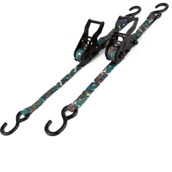 Ratchet Tie Down - 1 in Wide - 12 ft Long - 1200 lb Capacity - Adjustable - Nylon - Camo - Pair