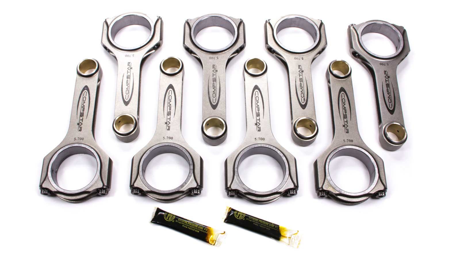 Callies CSA5700DS2A2AH Connecting Rod, Compstar, H Beam, 5.700 in Long, Bushed, 7/16 in Cap Screws, ARP2000, Small Block Chevy, Set of 8