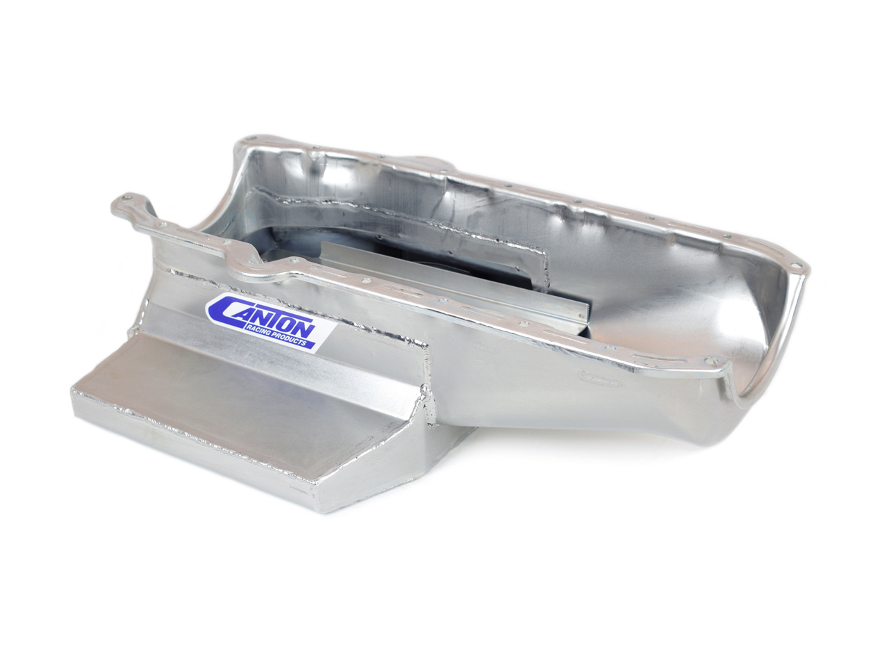 Canton 11-102T Engine Oil Pan, Oval Track, Rear Sump, 7 qt, 6-1/2 in Deep, Steel, Cadmium, Small Block Chevy, Each