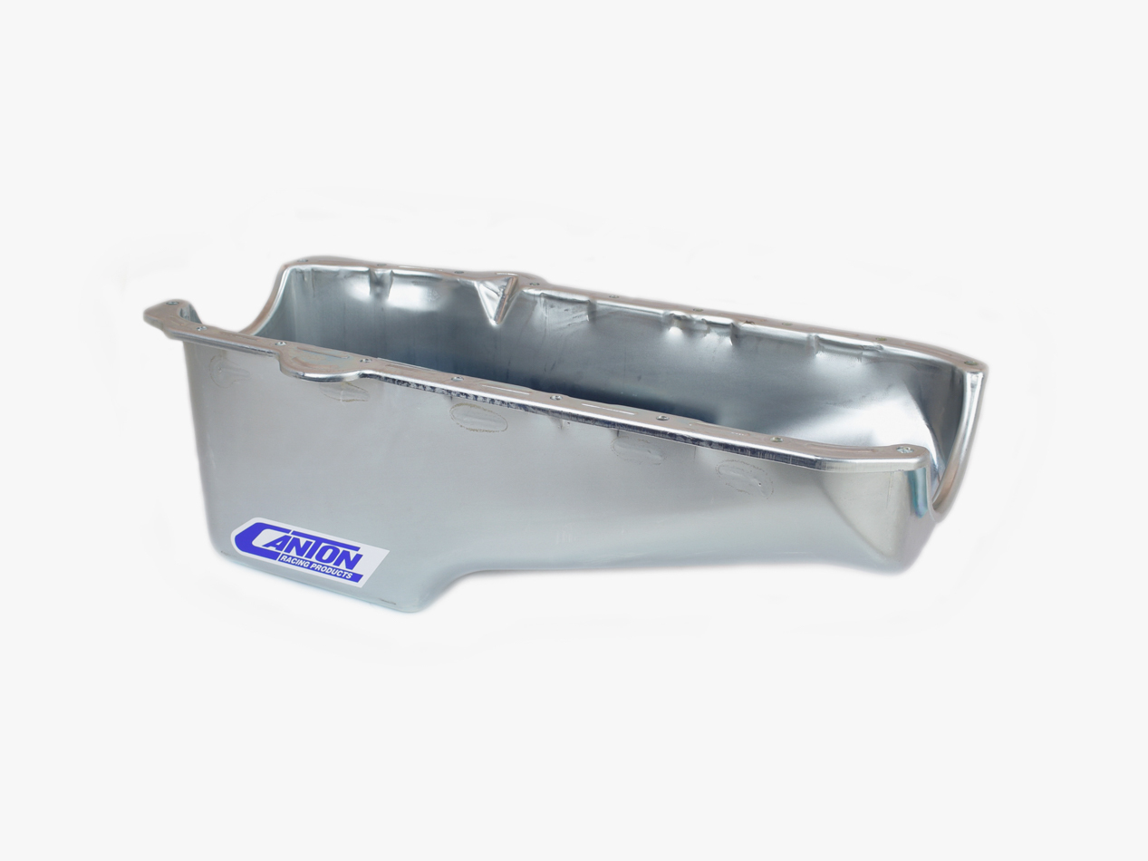 Canton 11-200 Engine Oil Pan, Stock Appearing Oval Track, Rear Sump, 5 qt, 7-1/2 in Deep, Steel, Cadmium, Small Block Chevy, Each
