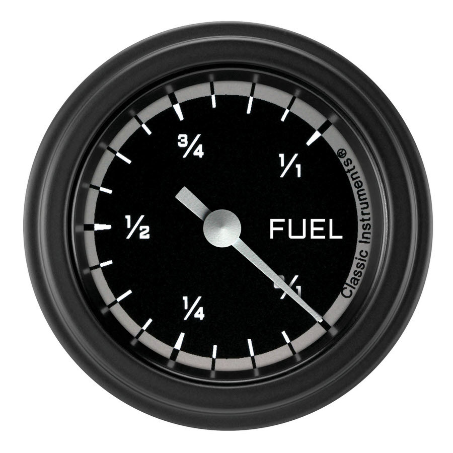 Classic Instruments AX109GBLF Fuel Level Gauge, AutoCross, Programmable ohm, Electric, Analog, Full Sweep, 2-1/8 in Diameter, Low Step Black Bezel, Flat Lens, Black / Gray Face, Each