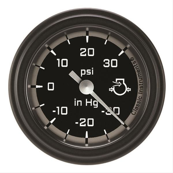 Classic Instruments AX141GBLF Boost / Vacuum Gauge, AutoCross, 30 in HG-30 psi, Mechanical, Analog, 2-1/8 in Diameter, Low Step Black Bezel, Flat Lens, Black / Gray Face, Each
