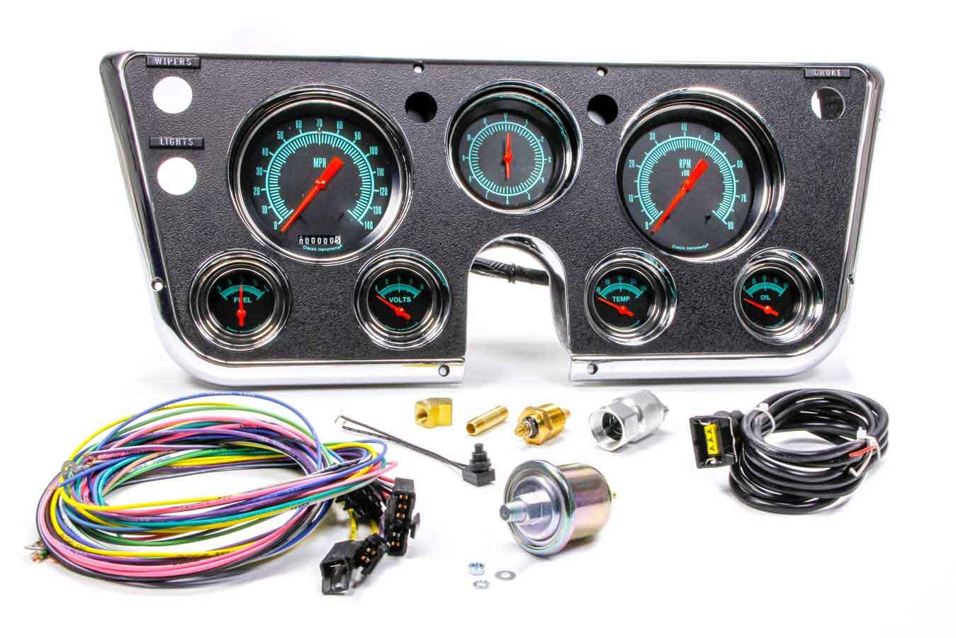 Classic Instruments CT67GS Gauge Kit, G Stock, Analog, Clock / Fuel / Oil Pressure / Speedometer / Tachometer / Voltmeter / Water Temperature, Black Face, GM Fullsize Truck 1967-72, Kit