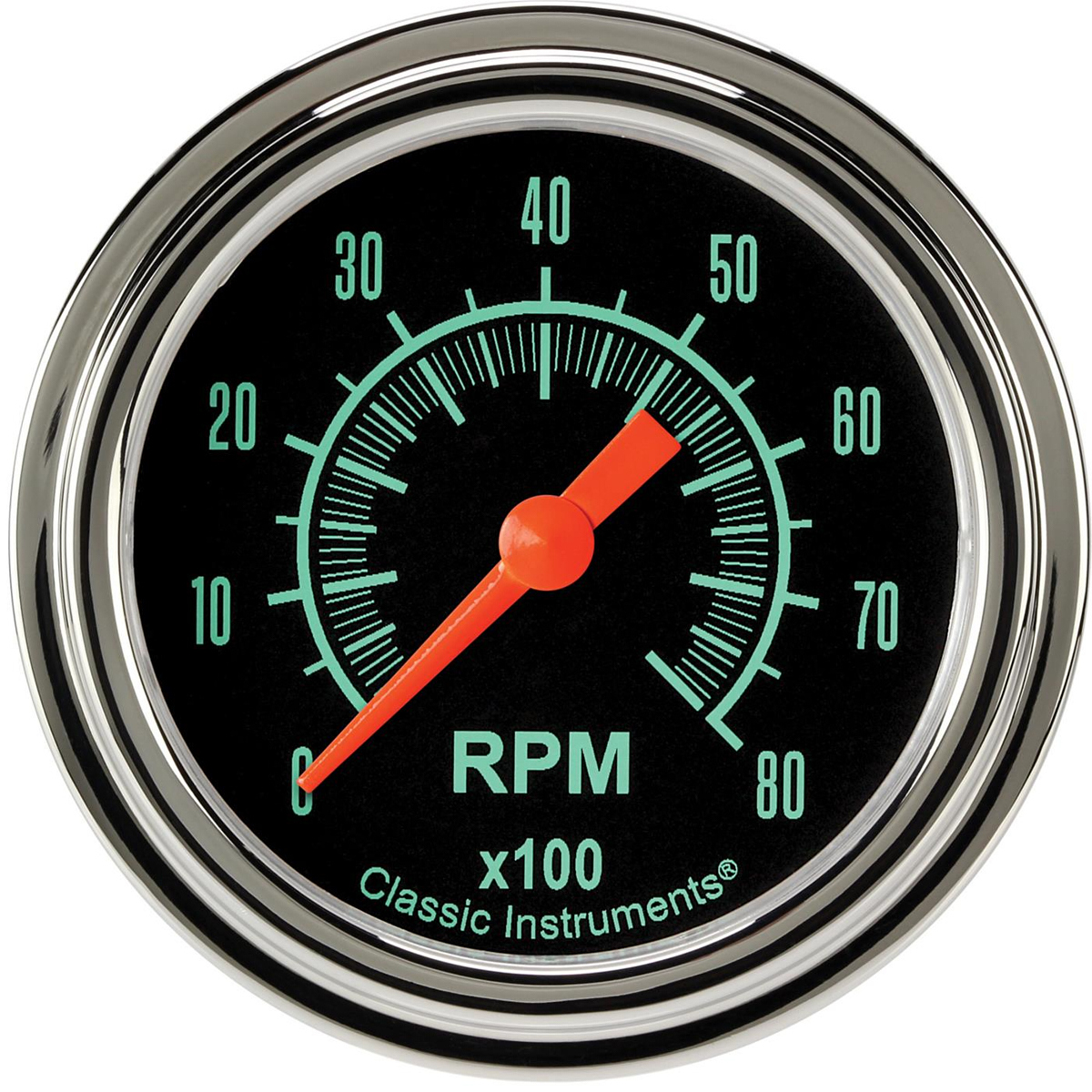 Classic Instruments G-Stock Series Tachometers GS383SLF Gauges, Tachometers, 0-8,000 rpm, Analog, Electrical, 2 5/8 in. Diameter, Black Face, Green Numbers, Polished Bezel, Each thumbnail 2