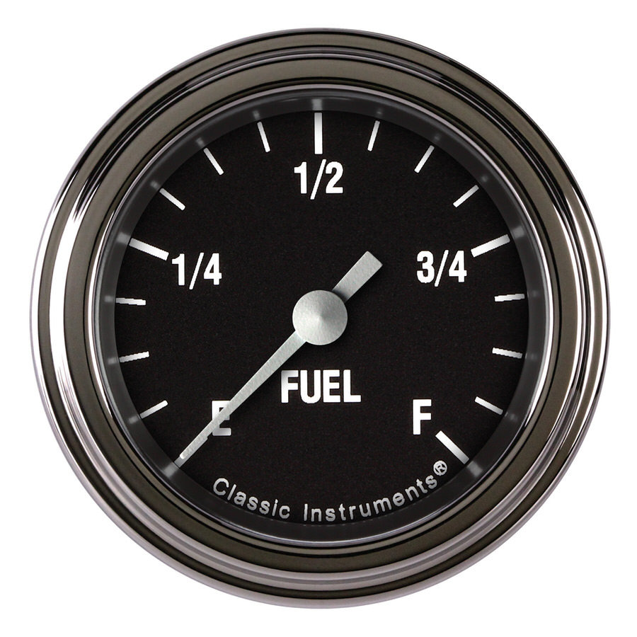 Classic Instruments HR109SLF Fuel Level Gauge, Hot Rod, Programmable ohm, Electric, Analog, Full Sweep, 2-1/8 in Diameter, Low Step Stainless Bezel, Flat Lens, Black Face, Each