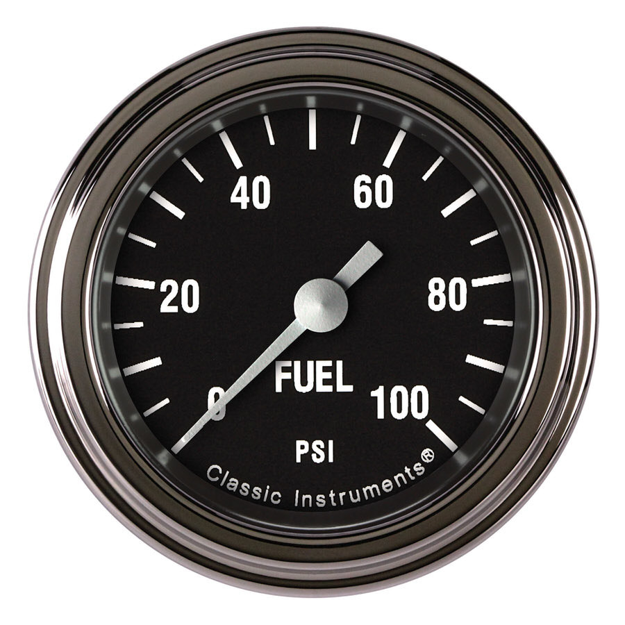 Classic Instruments HR146SLF Fuel Pressure Gauge, Hot Rod, 0-100 psi, Electric, Analog, Full Sweep, 2-1/8 in Diameter, Low Step Stainless Bezel, Flat Lens, Black Face, Each