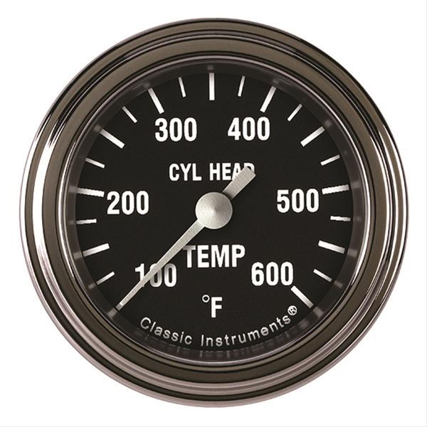 Classic Instruments HR197SLF Cylinder Head Temp Gauge, Hot Rod, 100-600 Degrees F, Electric, Analog, Full Sweep, 2-1/8 in Diameter, 14 mm Thermocouple, Low Step Stainless Bezel, Flat Lens, Black Face, Each