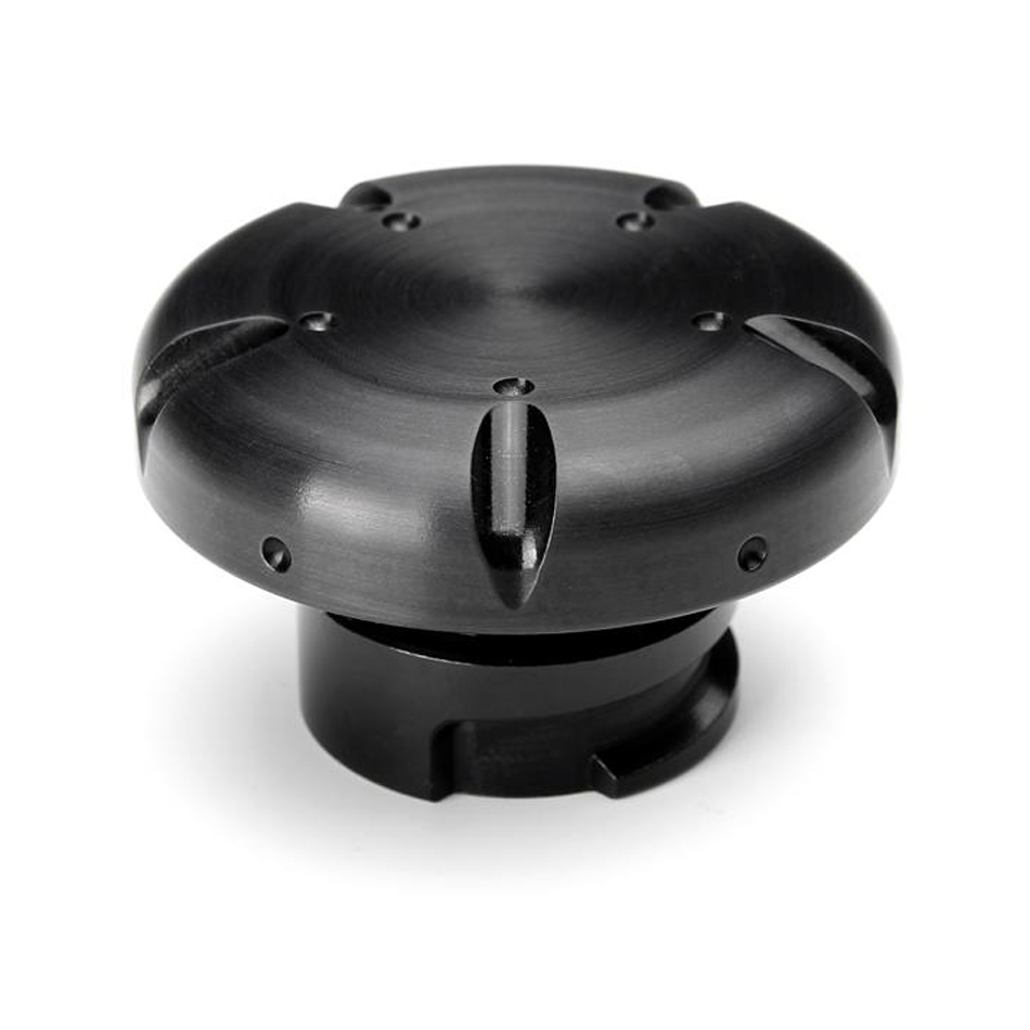Clayton Machine Works LSO-02-B Oil Fill Cap, Twist-On, Round, Notched Grip, Dished, Aluminum, Black Anodized, GM LS-Series, Each