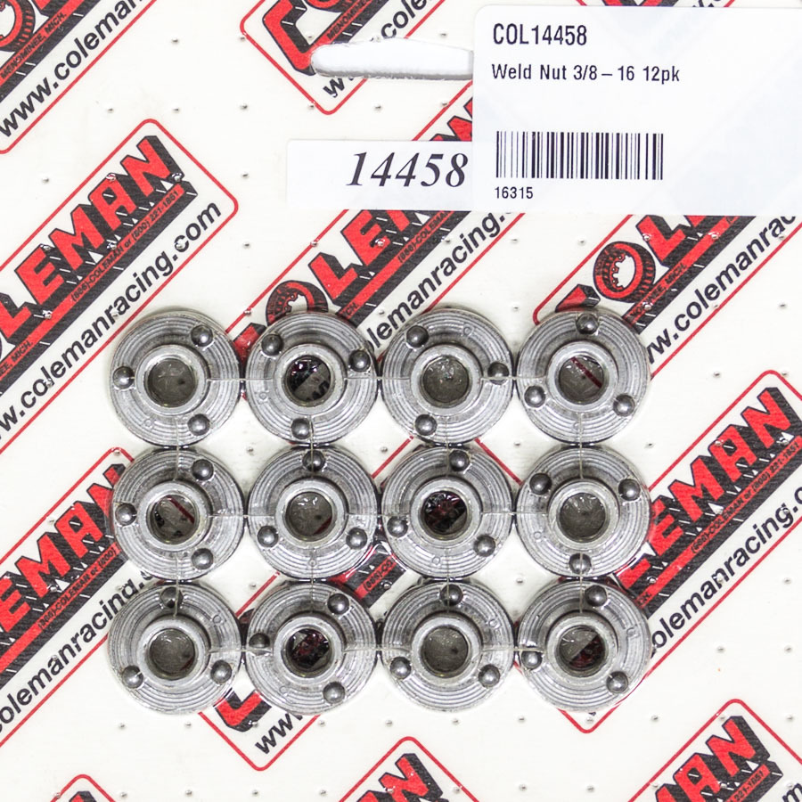 Coleman Racing Products 14458 Weld-On Nut, 3/8-16 in Thread, Steel, Natural, Set of 12