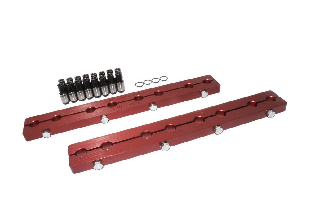 Comp Cams 4018 Rocker Arm Stud Girdle, 7/16-20 in Thread Studs, Aluminum, Red Anodized, Small Block Chevy, Kit