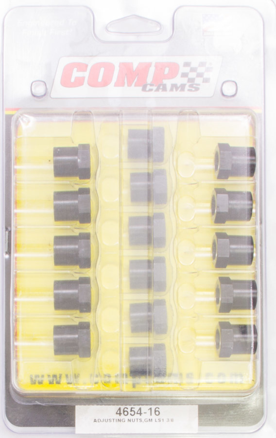 Comp Cams 4654-16 Rocker Arm Nut, Pro Magnum Polylock, 3/8-24 in Thread, Steel, Black Oxide, GM LS-Series, Set of 16