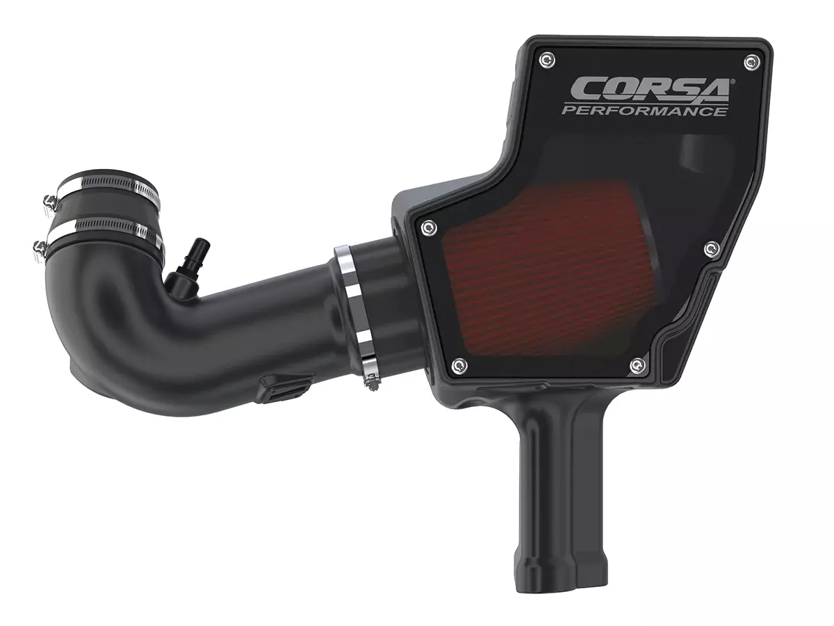 Corsa Performance  419850D Air Induction System, DryTech Closed Box, Reusable Dry Filter, Plastic, Black, Ford Coyote, Ford Mustang 2018-22, Kit