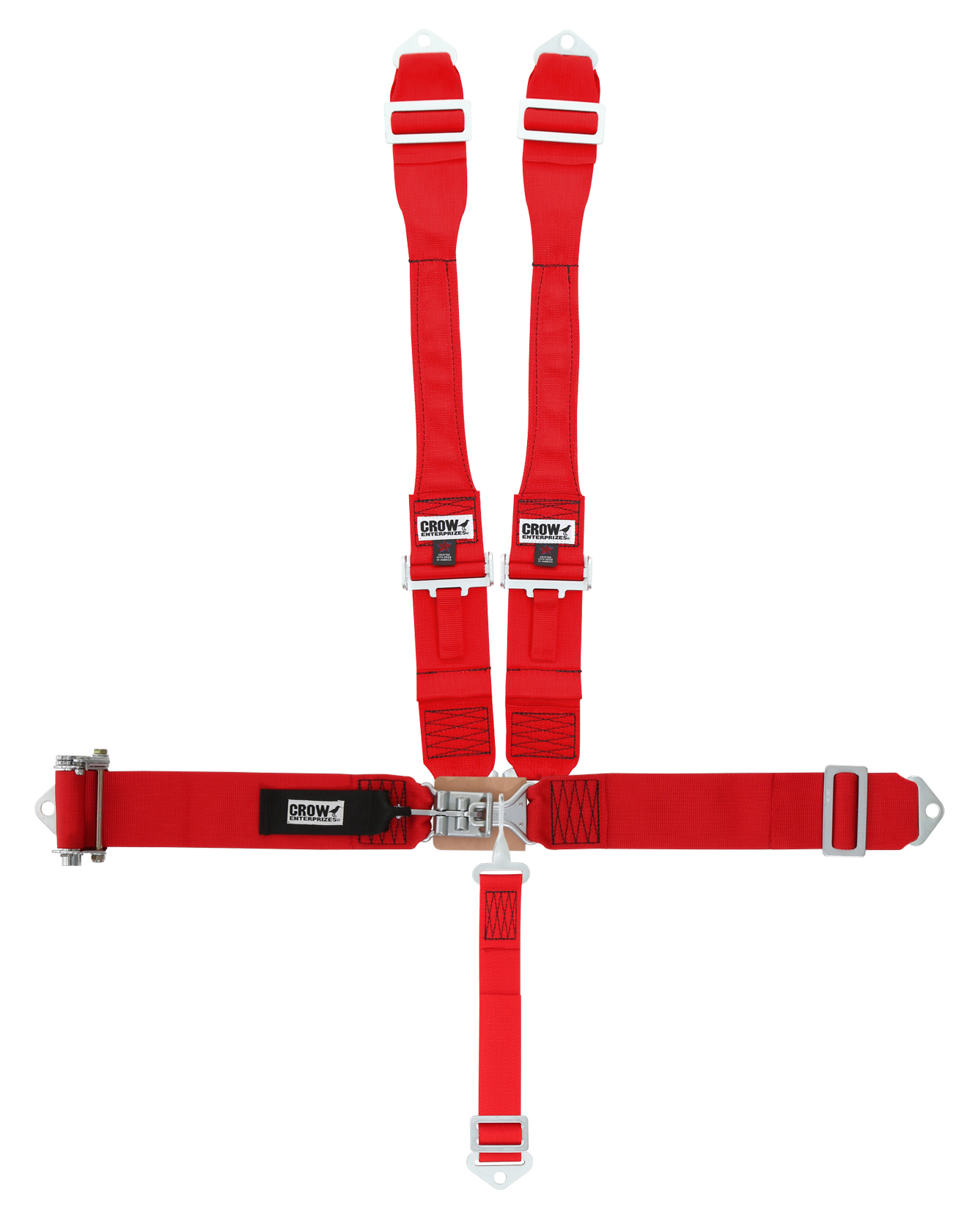 Crow Safety 40072 Harness, 5 Point, Latch and Link, 3 in Width, SFI 16.1, Pull Down / Ratchet, Bolt-In, Individual Harness, Red, Kit