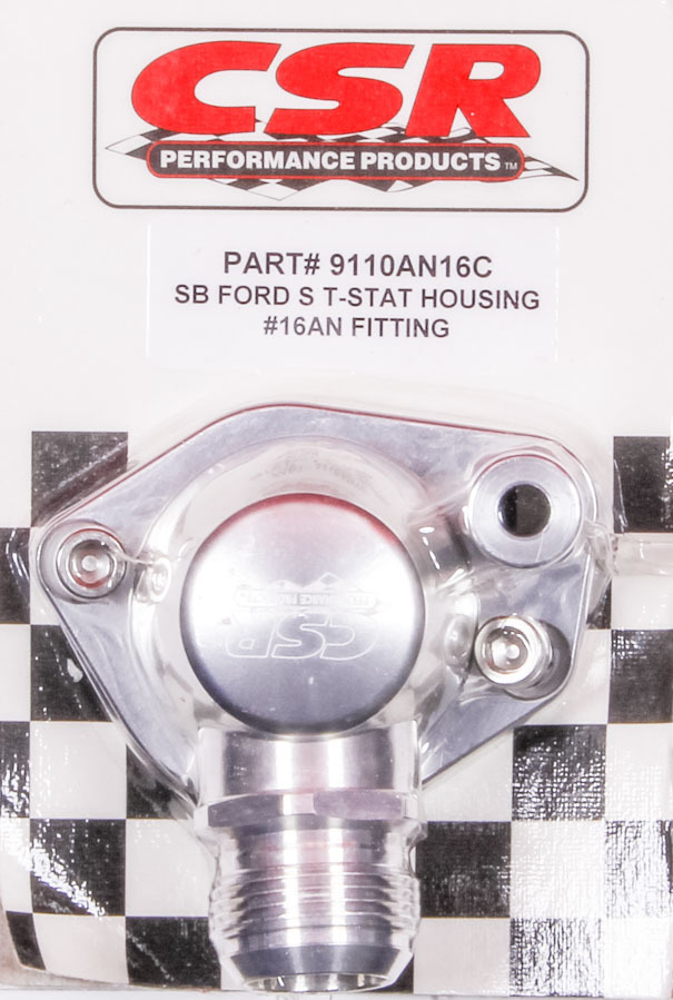 CSR Performance 9110AN16C Water Neck, 90 Degree, 16 AN Male, Swivel, O-Ring, Hardware Included, Billet Aluminum, Clear Anodized, Small Block Ford, Each