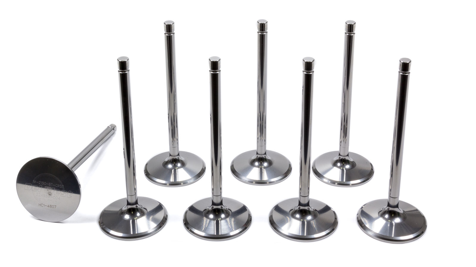 Del West IV2150-6T-CRST-8 Intake Valve, 2.150 in Head, 11/32 in Valve Stem, 5.540 in Long, Titanium, Small Block Chevy, Set of 8