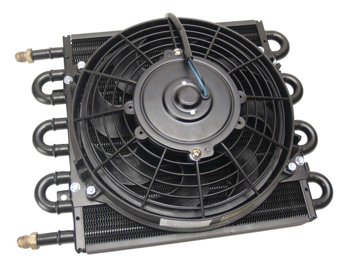 Derale 12732 Fluid Cooler and Fan, 13.625 x 10.250 x 3.625 in, Tube Type, 6 AN Male Inlet / Outlet, Aluminum / Copper, Black Powder Coat, Automatic Transmission, Kit
