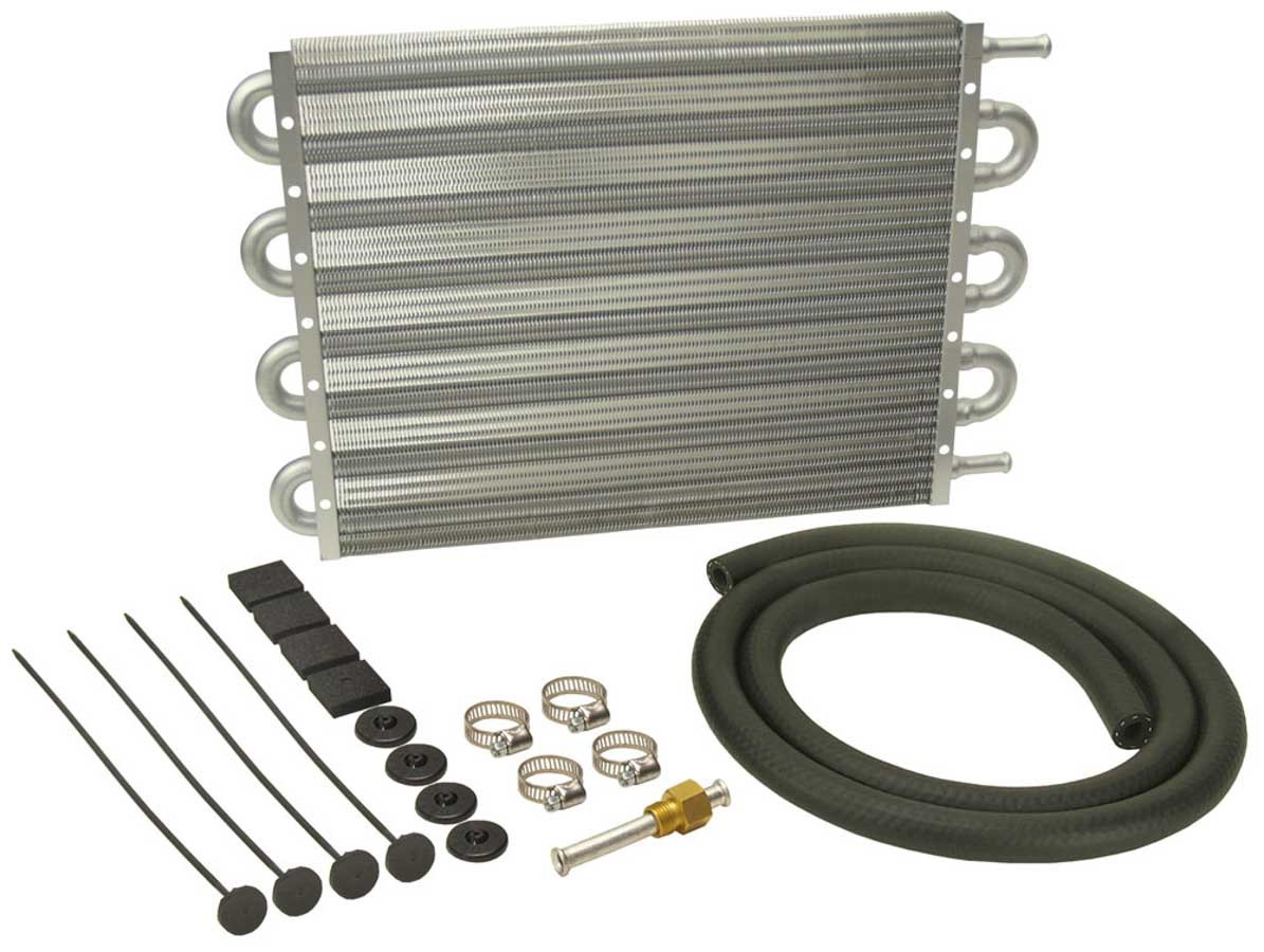 Derale 12904 Fluid Cooler, Dyno-Cool, 15.250 x 10 x 0.750 in, Tube Type, 11/32 in Hose Barb Inlet / Outlet, Fitting / Hardware / Hose, Aluminum, Natural, Automatic Transmission, Kit