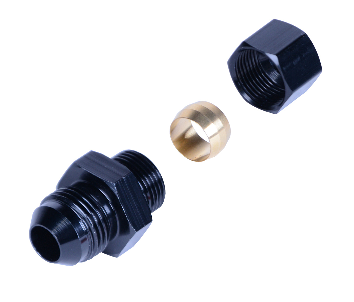 Derale 13046 Fitting, Adapter, Straight, 1/2 in Compression Fitting to 8 AN Male, Aluminum, Black Anodized, Each
