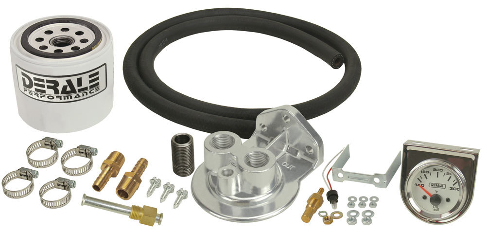 Derale Standard Automatic Transmission Filter Kits 13091 Auxilary Filter, Remote Canister Type, Temperature Gauge, Mount, Hardware, Fittings, Hose thumbnail 2