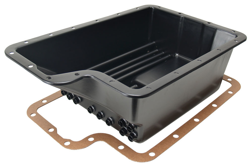 Derale 14208 Transmission Pan, Cooling, 6-5/16 in Deep, Adds 8.31 qt Capacity, Steel, Black Paint, 4R100 / E4OD / 5R110 / 5R110W, Each