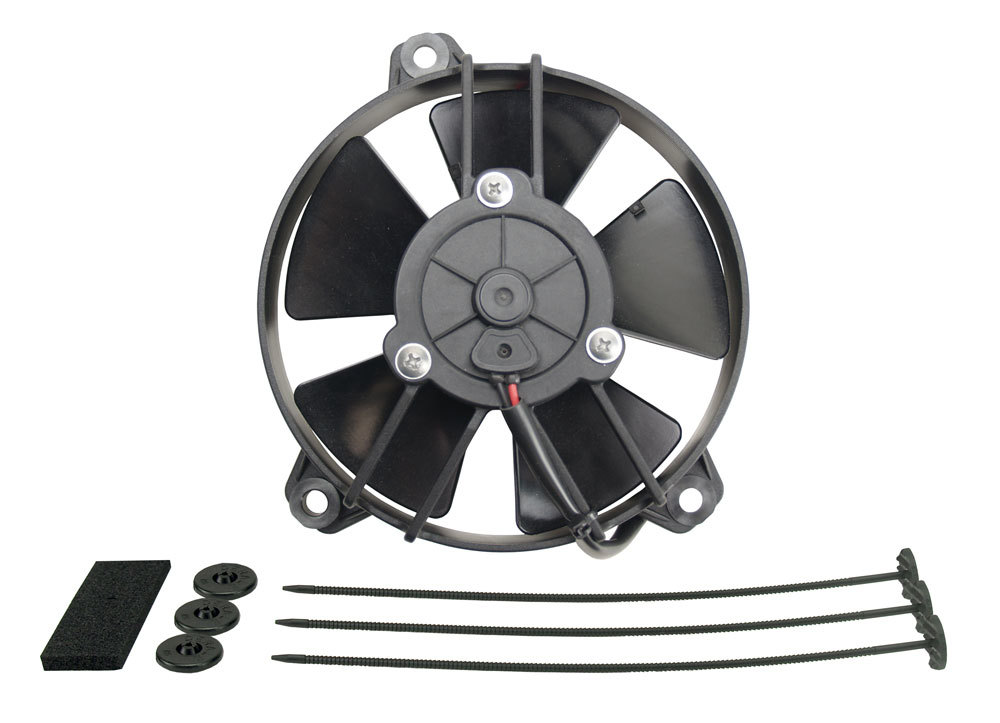 Electric Cooling Fan - High Output - 5 in Fan - Puller - 315 CFM - 12V - Paddle Blade - 5-5/8 x 6-1/4 in - 2-1/4 in Thick - Install Kit - Plastic - Kit