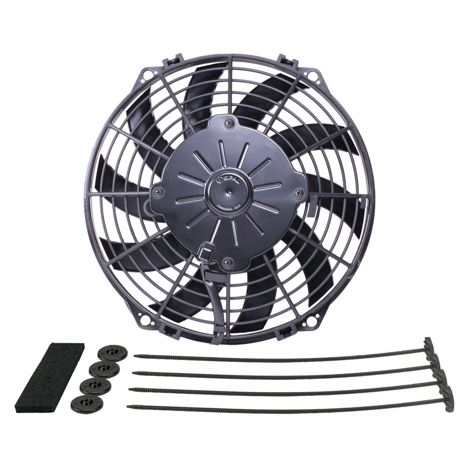 Electric Cooling Fan - Standard - 9 in Fan - Puller - 625 CFM - 12V - Curved Blade - 9-11/16 x 9-11/16 in - 2 in Thick - Plastic - Each