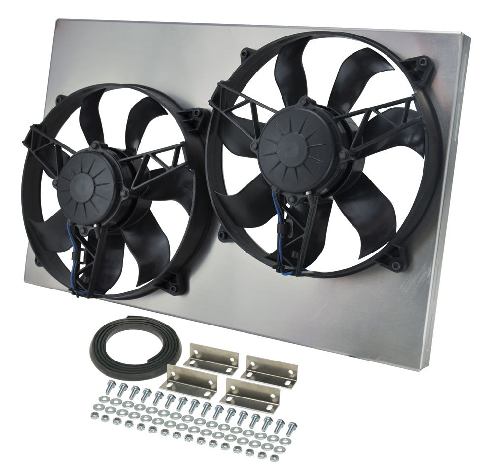 11 Inch 3,750 CFM Derale High-Output Dual RAD Fan and Shroud Kit 16831 Electric Fan, Dual, in. Diameter Fans, w/Shroud, 24 in. Width, 15.5 in. Height, 4 in. Thick, Each thumbnail 2