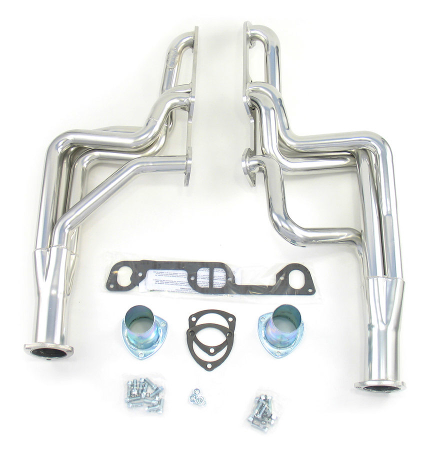 Dougs Headers D590 - Headers, 1-3/4 in Primary, 3/8 in Thickness, 3 in Collector, Gaskets Included, Steel, Silver Ceramic-Metallic, Pontiac V8 GTO 1968-72, Kit