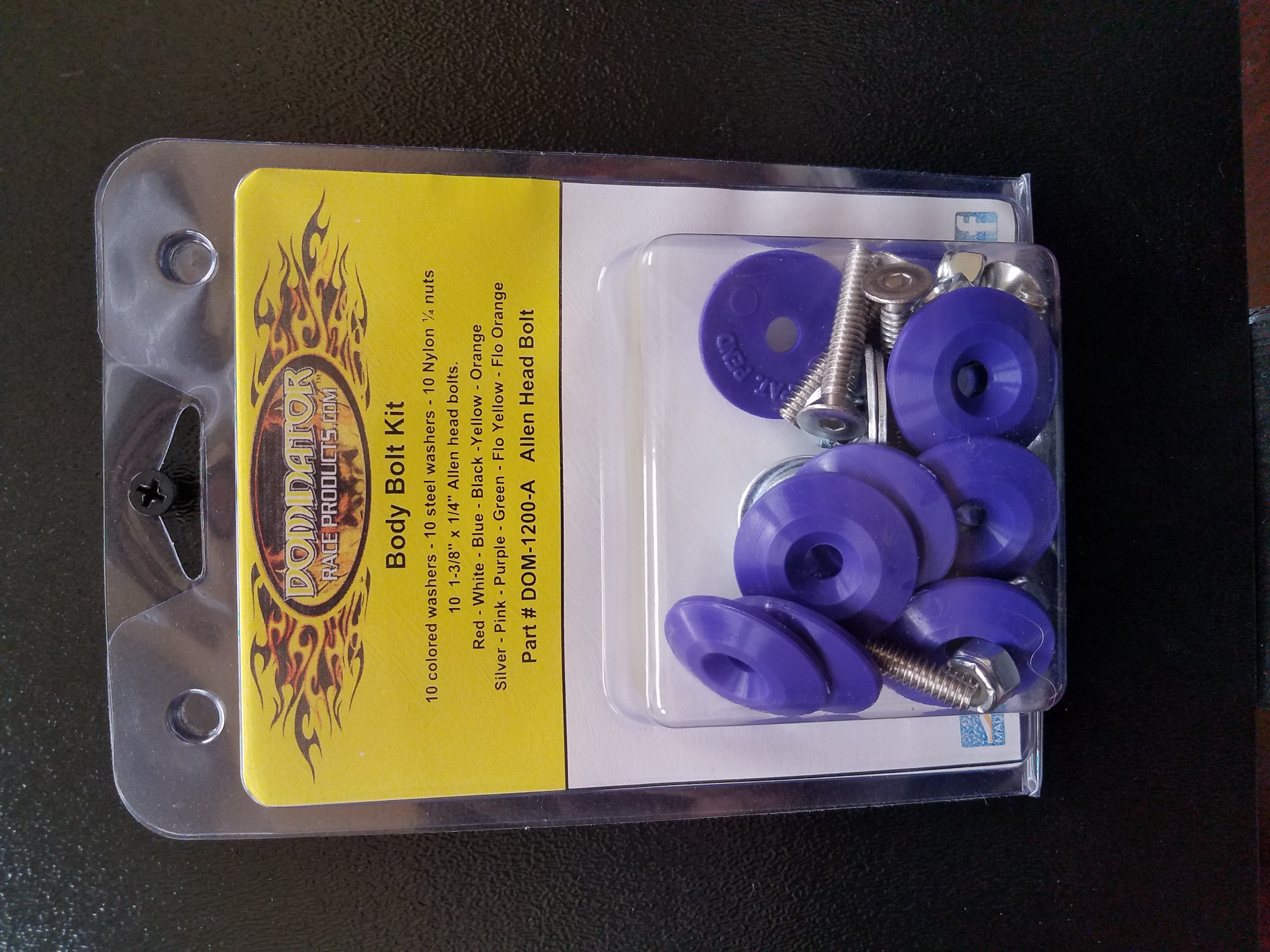 Countersunk Bolt Kit - 1/4-20 in Thread - 1.75 in Long - Allen Head - Countersunk Washers / Nuts - Plastic / Steel - Purple - Set of 10