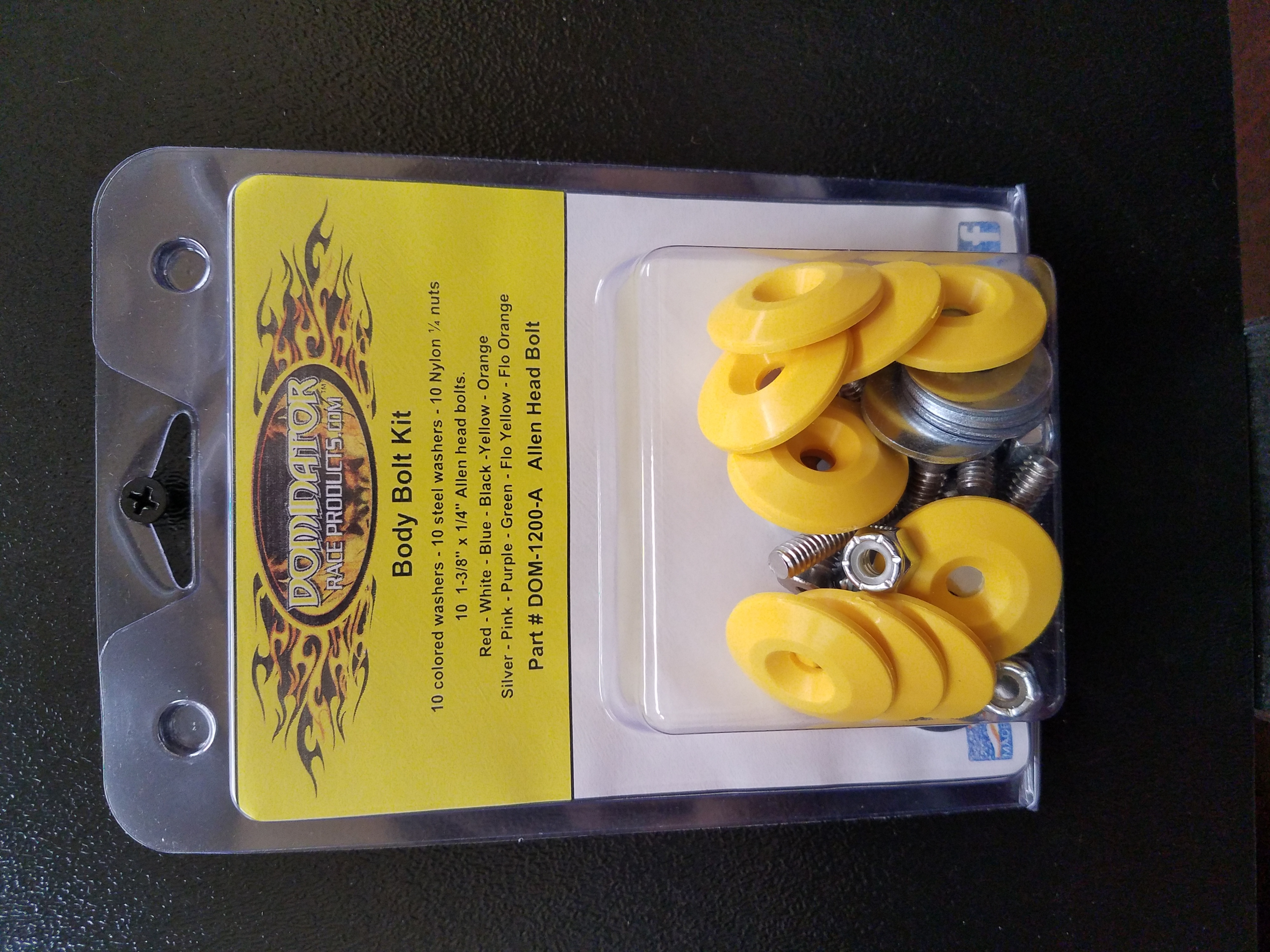 Countersunk Bolt Kit - 1/4-20 in Thread - 1.75 in Long - Allen Head - Countersunk Washers / Nuts - Plastic / Steel - Yellow - Set of 10