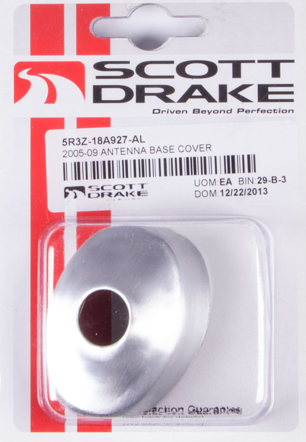 Scott Drake 5R3Z-18A927-AL Antenna Base Cover, Adhesive Backing, Aluminum, Satin, Ford Mustang 2005-09, Each