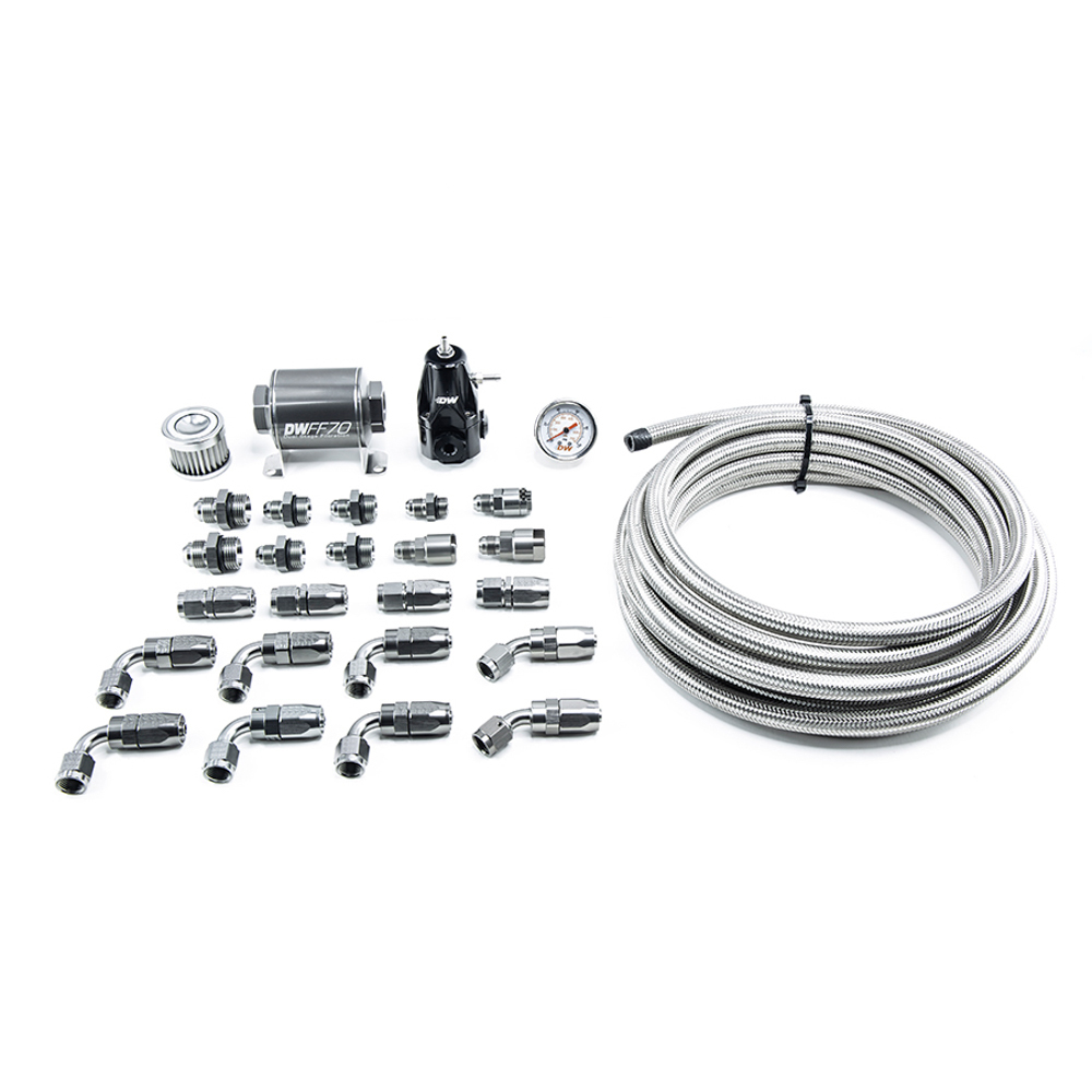Deatschwerks 6-607 Fuel System, DW400, Fittings / Filter / Gauge / Regulator / Braided Hose, 10 AN, Honda Civic 2001-2015, Kit