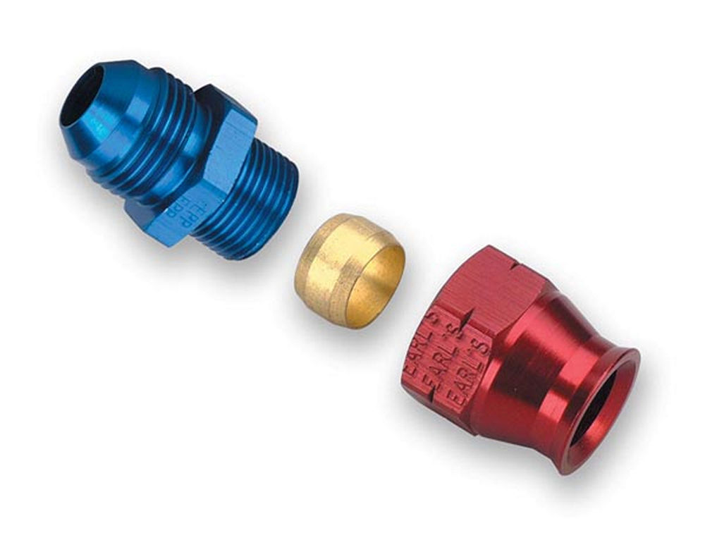 Earls 165010ERL Fitting, Tube End, Straight, 10 AN Male to 5/8 in Tubing, Aluminum, Blue / Red Anodized, Each