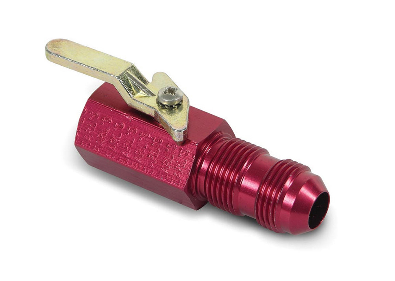 Earls 230503ERL Shut Off Valve, Manual, 3/8 in NPT Female to 8 AN Bulkhead, 2-3/4 in Length, Aluminum, Red Anodized, Each