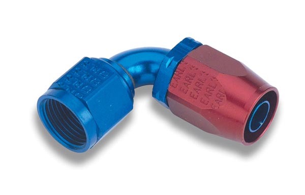 Earls 309104ERL Fitting, Hose End, Auto-Fit, 90 Degree, 4 AN Hose to 4 AN Female, Aluminum, Blue / Red Anodized, Each