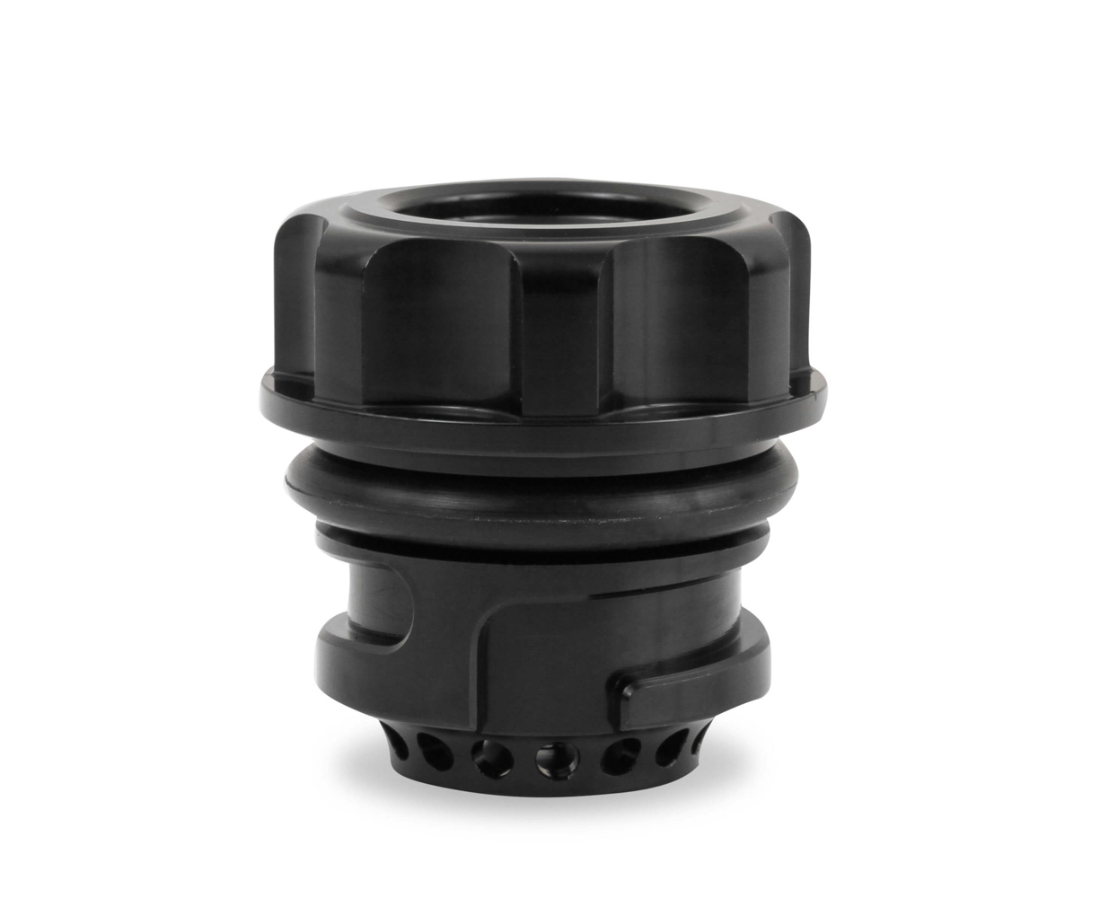 Earls 3434122ERL Oil Fill Cap, Twist-On, 10 AN Female O-Ring Vent, Aluminum, Black Anodized, Each