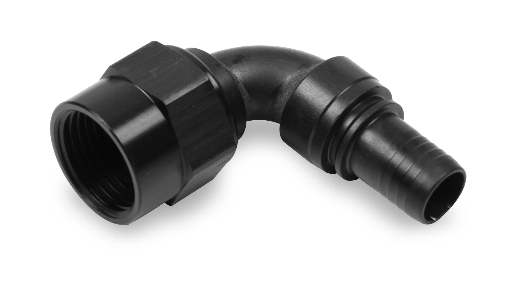 Earls 689106ERL - Fitting, Hose End, Ultra-Pro, 90 Degree, 6 AN Hose Barb to 6 AN Female, Aluminum, Black Anodized, Each